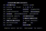 Battle of Antietam for Atari 8-bit - Game options menu.