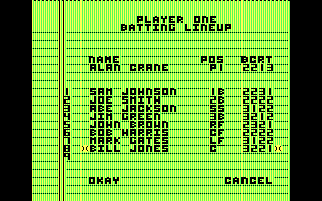 Championship Baseball IBM PC/Compatibles Screenshot: Creating the batting lineup...