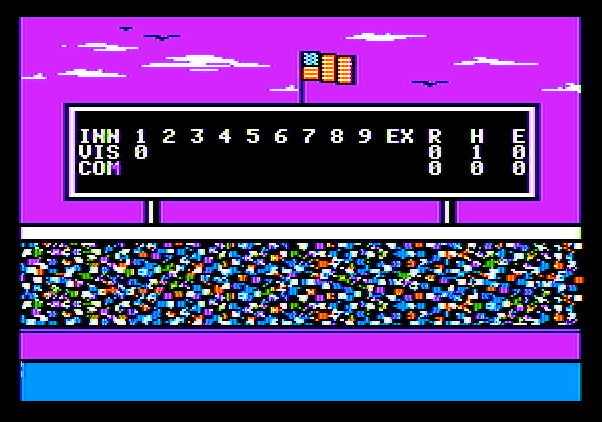Championship Baseball Apple II Screenshot: The scoreboard between innings...