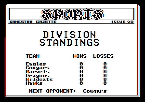 Championship Baseball Apple II Screenshot: Division standings.
