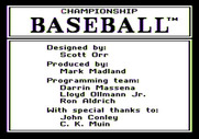 Championship Baseball for Apple II - Credits screen.