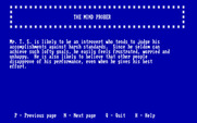 Mind Prober for IBM PC/Compatibles - Page one of the report.