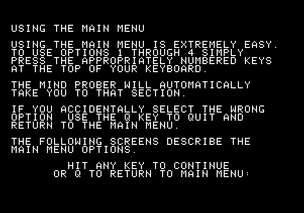 Mind Prober Apple II Screenshot: About the program...