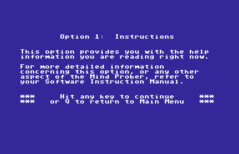 Mind Prober Commodore 64 Screenshot: Game information continued...