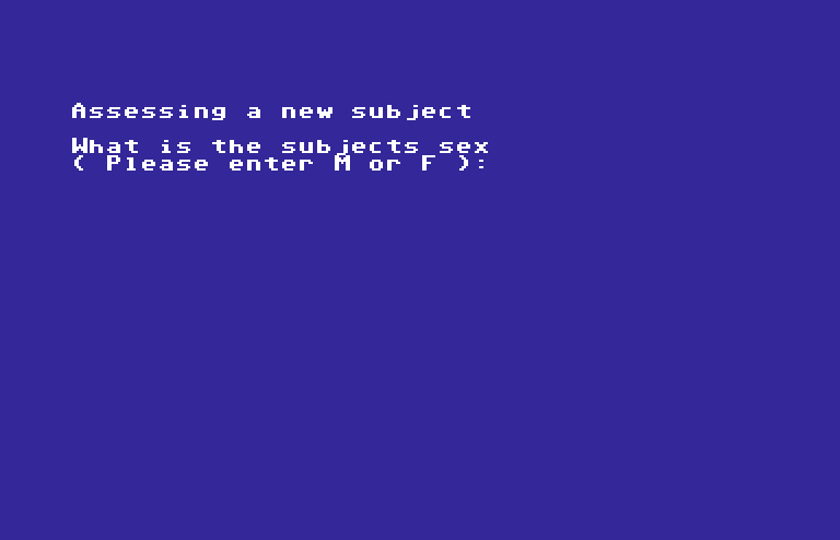 Mind Prober Commodore 64 Screenshot: Time to assess a new subject...