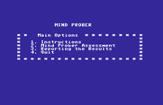 Mind Prober for Commodore 64 - The main menu.