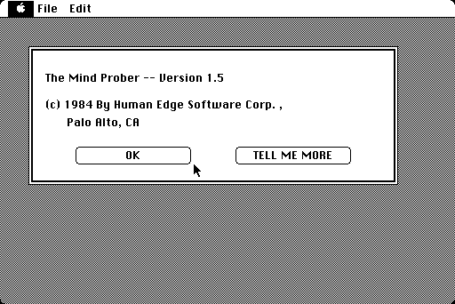 Mind Prober Macintosh Screenshot: The "About" screen.