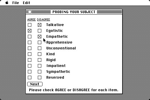 Mind Prober Macintosh Screenshot: A few more qualities to analyze...