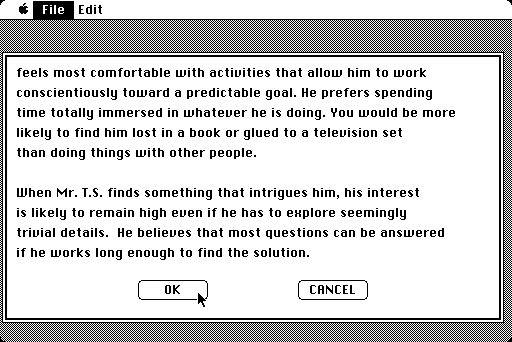 Mind Prober Macintosh Screenshot: Report continued...