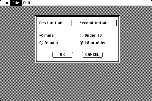 Mind Prober Macintosh Screenshot: First enter some information on the new subject...