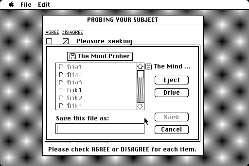 Mind Prober Macintosh Screenshot: After you are finished, save the results...