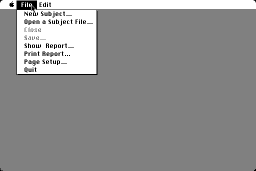 Mind Prober Macintosh Screenshot: The Macintosh version starts with a blank screen; use the menu to start a new subject...