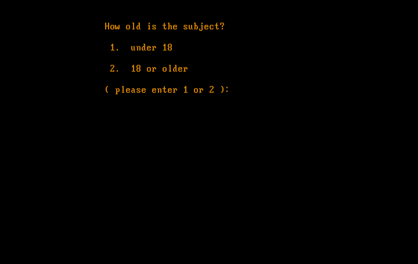 Mind Prober IBM PC/Compatibles Screenshot: How old is the subject?