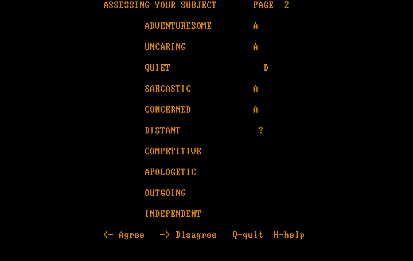 Mind Prober IBM PC/Compatibles Screenshot: Still responding to questions...