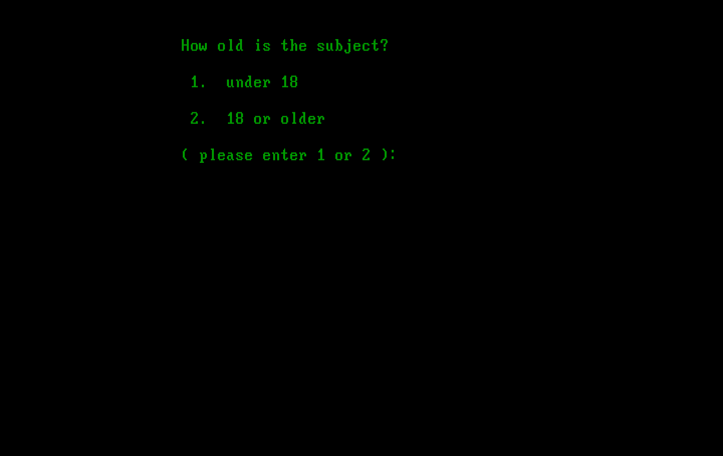 Mind Prober IBM PC/Compatibles Screenshot: How old is the subject?