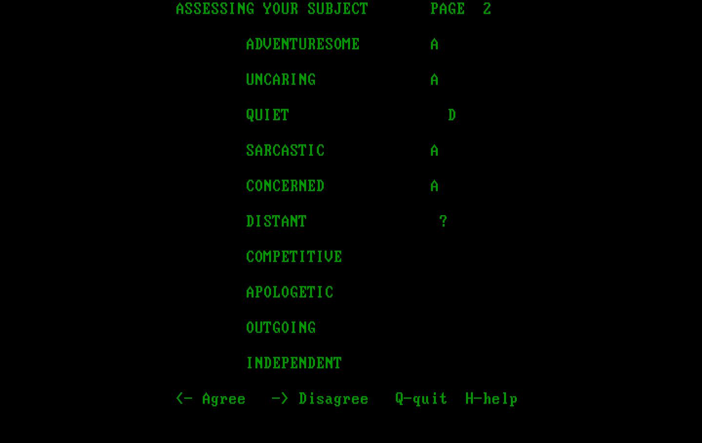Mind Prober IBM PC/Compatibles Screenshot: Still responding to questions...