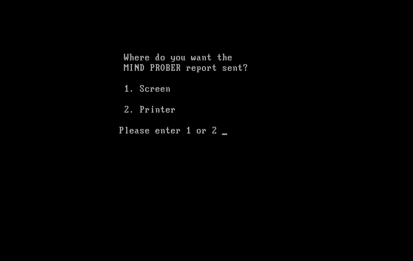 Mind Prober IBM PC/Compatibles Screenshot: Time to view the results!