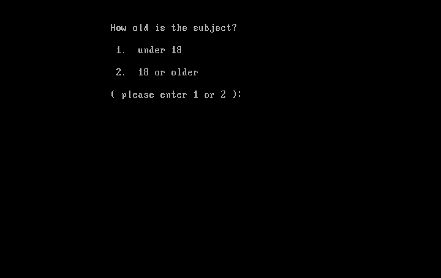 Mind Prober IBM PC/Compatibles Screenshot: How old is the subject?