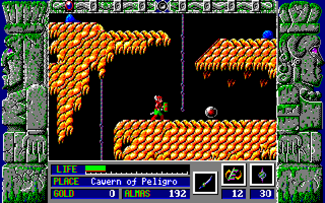 Zeliard IBM PC/Compatibles Screenshot: The cavern of Peligro.