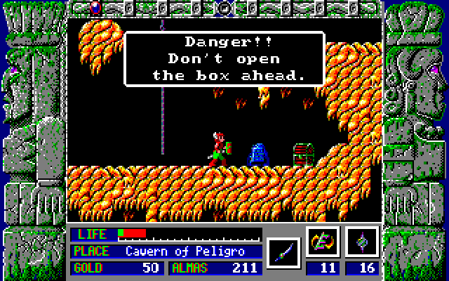Zeliard IBM PC/Compatibles Screenshot: This box looks dangerous.