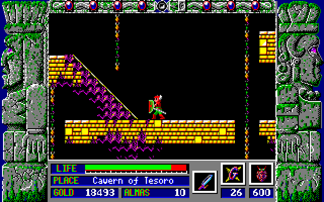 Zeliard IBM PC/Compatibles Screenshot: These angled walls require special shoes to walk up...