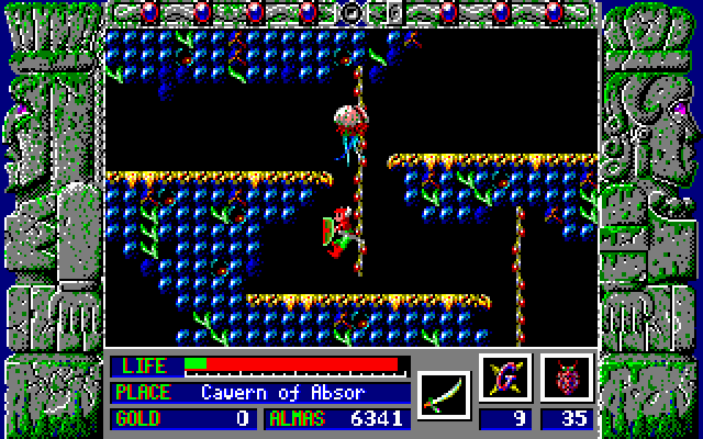 Zeliard IBM PC/Compatibles Screenshot: Falling off a platform..