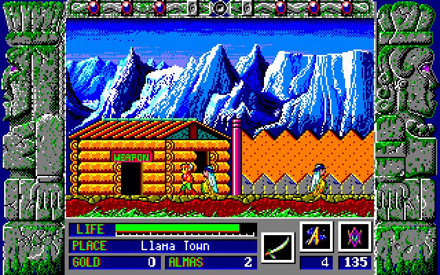 Zeliard IBM PC/Compatibles Screenshot: Outside a weapons shop.