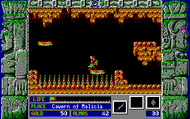 Zeliard IBM PC/Compatibles Screenshot: Don't fall on the spikes!