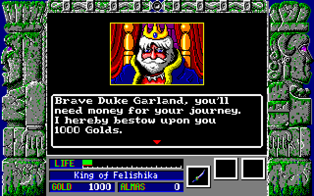 Zeliard IBM PC/Compatibles Screenshot: The king sets you off on your quest.