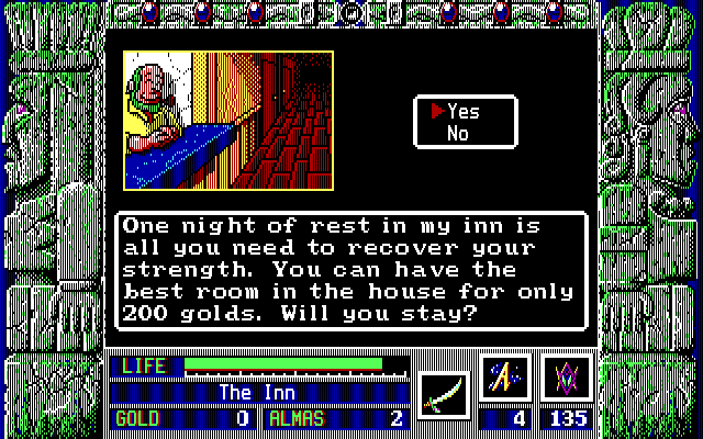 Zeliard IBM PC/Compatibles Screenshot: Care to stay at this inn?