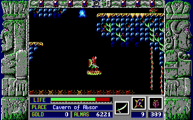 Zeliard IBM PC/Compatibles Screenshot: Don't fall onto the spikes below...