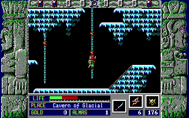 Zeliard IBM PC/Compatibles Screenshot: Climbing a rope.