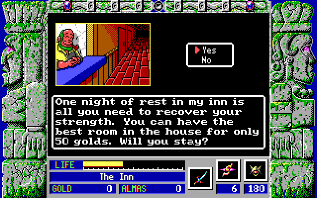 Zeliard IBM PC/Compatibles Screenshot: Care to stay at this inn?