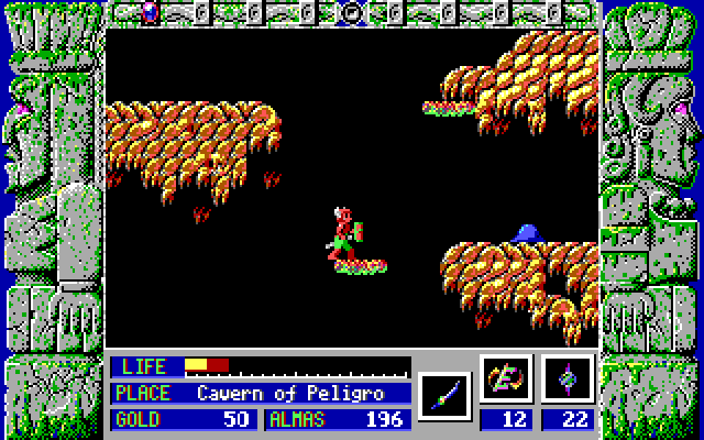 Zeliard IBM PC/Compatibles Screenshot: Riding a platform across a chasm.