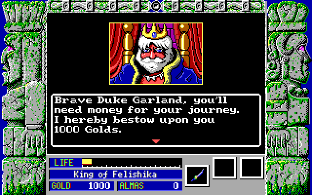 Zeliard IBM PC/Compatibles Screenshot: The king grants you some money.