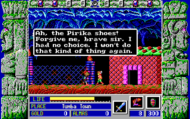 Zeliard IBM PC/Compatibles Screenshot: Talking with a local.