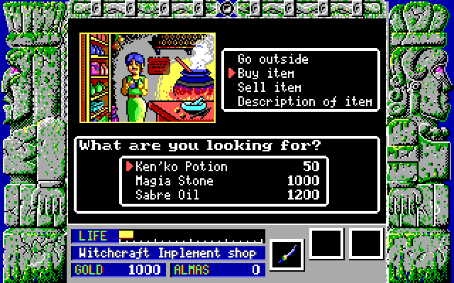 Zeliard IBM PC/Compatibles Screenshot: Buying a potion.