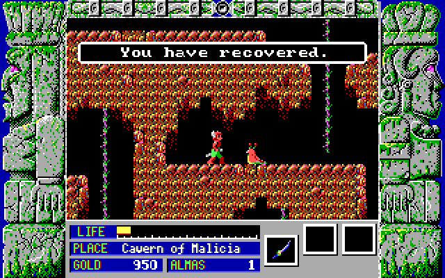 Zeliard IBM PC/Compatibles Screenshot: Found an item to recover energy.
