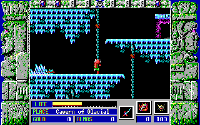 Zeliard IBM PC/Compatibles Screenshot: Climbing a rope.