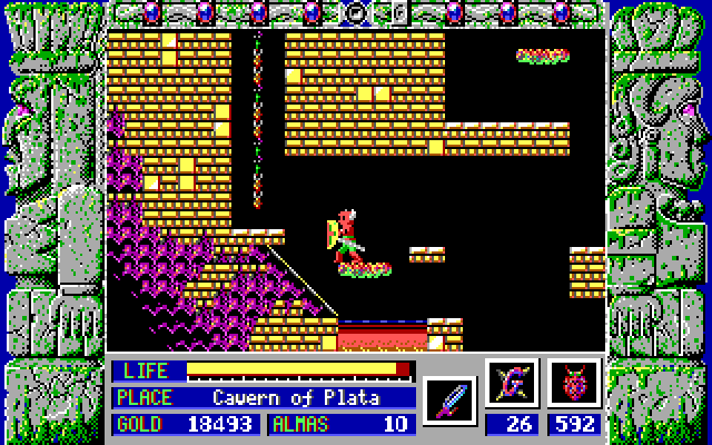 Zeliard IBM PC/Compatibles Screenshot: Don't fall into the lava pits!