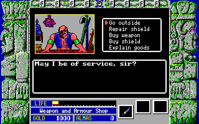 Zeliard IBM PC/Compatibles Screenshot: Need to buy some weapons?