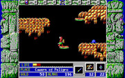 Zeliard for IBM PC/Compatibles - Riding a platform across a chasm.