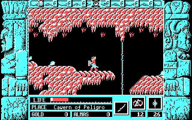 Zeliard IBM PC/Compatibles Screenshot: Exploring a cavern...