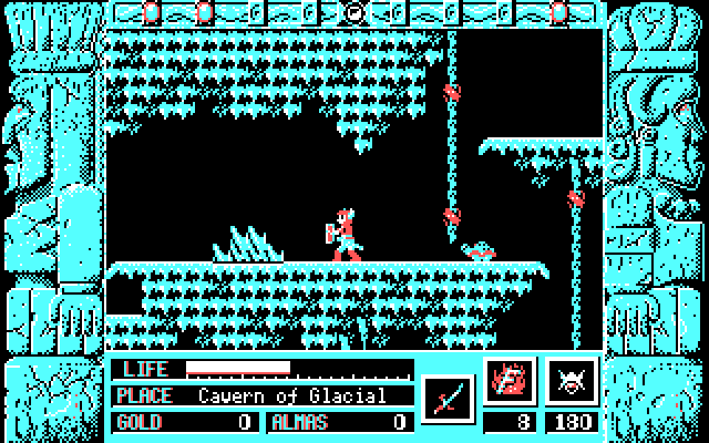 Zeliard IBM PC/Compatibles Screenshot: The floor in this icy cavern is slippery!