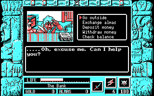 Zeliard IBM PC/Compatibles Screenshot: Inside a bank.