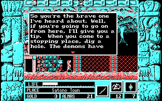 Zeliard IBM PC/Compatibles Screenshot: Talking to the locals.