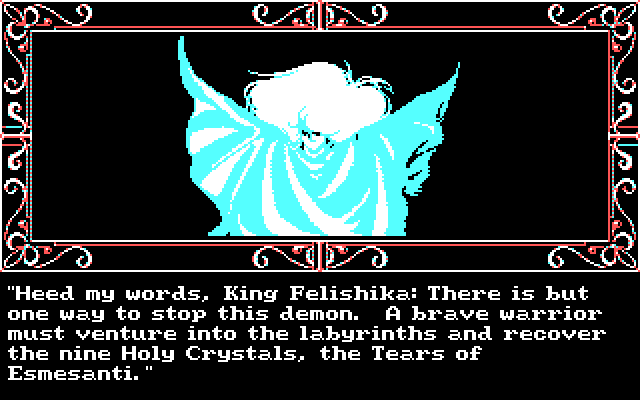Zeliard IBM PC/Compatibles Screenshot: The guardian spirit speaks...