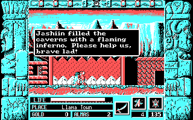 Zeliard IBM PC/Compatibles Screenshot: The cavern I'm approaching sounds dangerous.