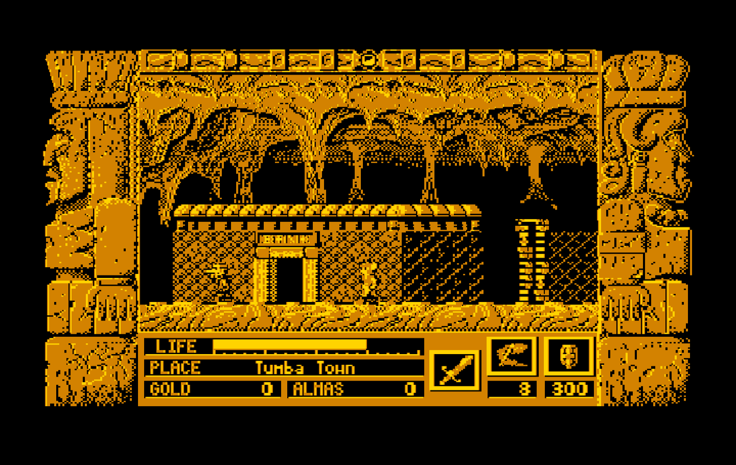 Zeliard IBM PC/Compatibles Screenshot: Outside a bank.