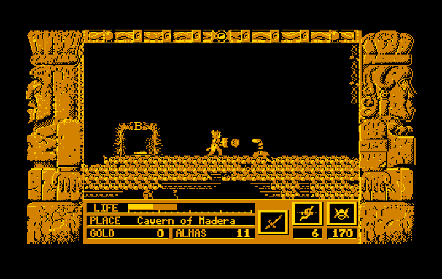 Zeliard IBM PC/Compatibles Screenshot: Blocking an attack.